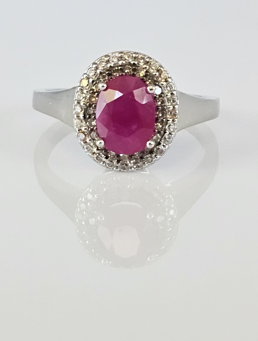 Natural Ruby & Diamond Sterling Silver Rhodium Overlay Ring Size 8!